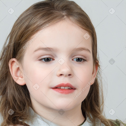 Neutral white child female with medium  brown hair and brown eyes