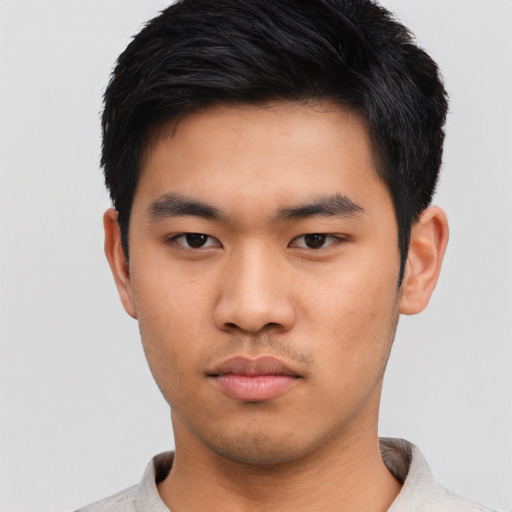 Neutral asian young-adult male with short  black hair and brown eyes