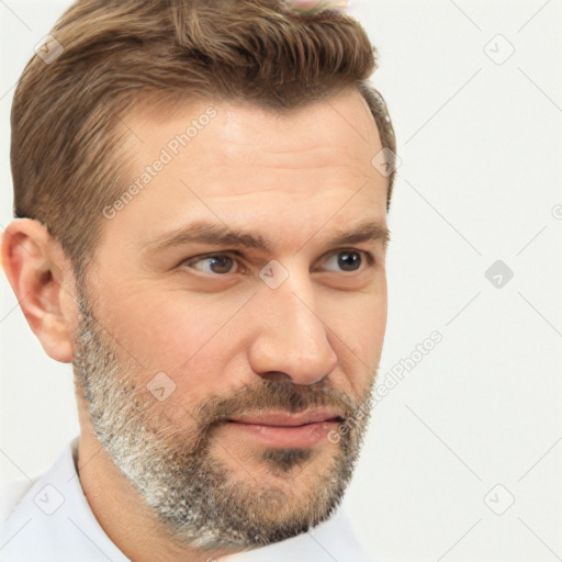 Neutral white adult male with short  brown hair and brown eyes