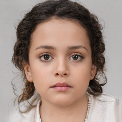 Neutral white child female with medium  brown hair and brown eyes