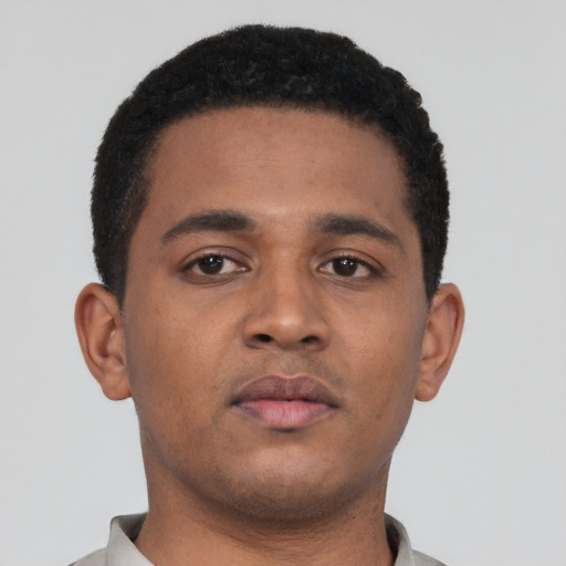 Neutral black young-adult male with short  brown hair and brown eyes