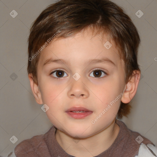 Neutral white child female with short  brown hair and brown eyes