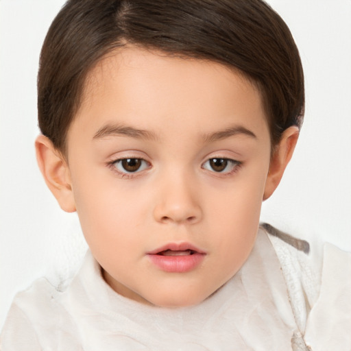 Neutral white child female with short  brown hair and brown eyes