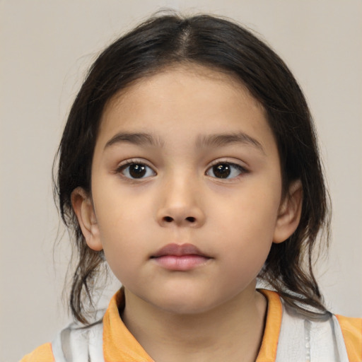 Neutral asian child female with medium  brown hair and brown eyes