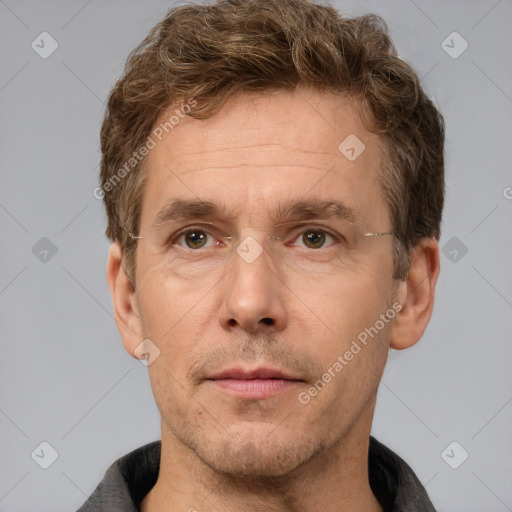 Neutral white adult male with short  brown hair and brown eyes