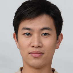 Neutral asian young-adult male with short  brown hair and brown eyes