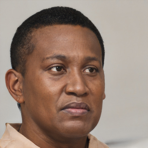 Neutral black young-adult male with short  brown hair and brown eyes