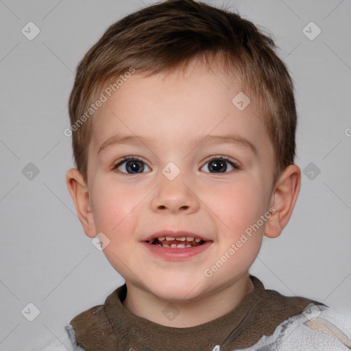 Joyful white child male with short  brown hair and brown eyes