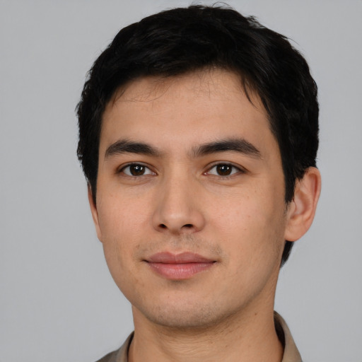 Neutral asian young-adult male with short  black hair and brown eyes