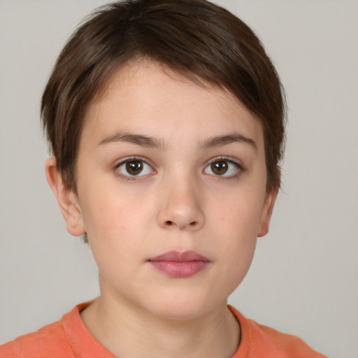 Neutral white young-adult female with short  brown hair and brown eyes