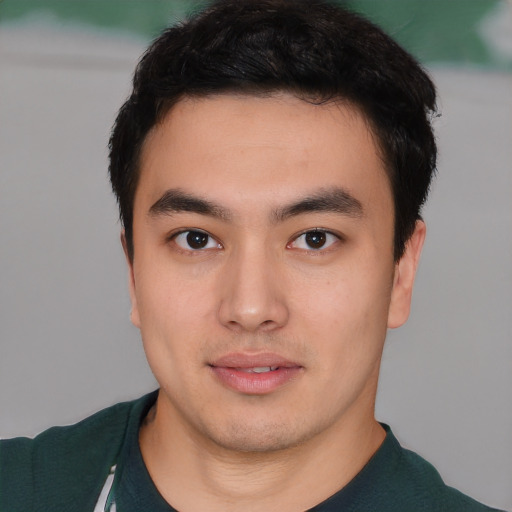 Neutral white young-adult male with short  black hair and brown eyes