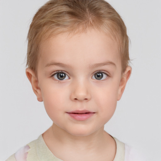 Neutral white child female with short  brown hair and brown eyes