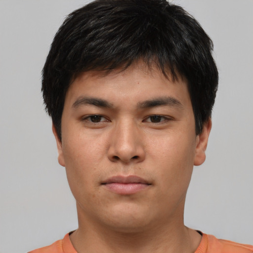 Neutral asian young-adult male with short  brown hair and brown eyes