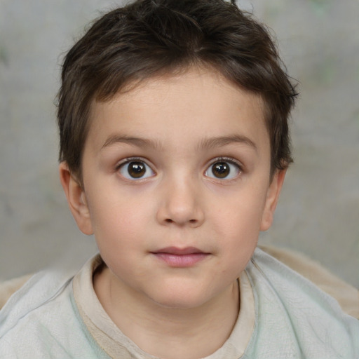 Neutral white child female with short  brown hair and brown eyes