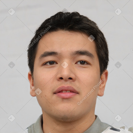 Neutral asian young-adult male with short  brown hair and brown eyes