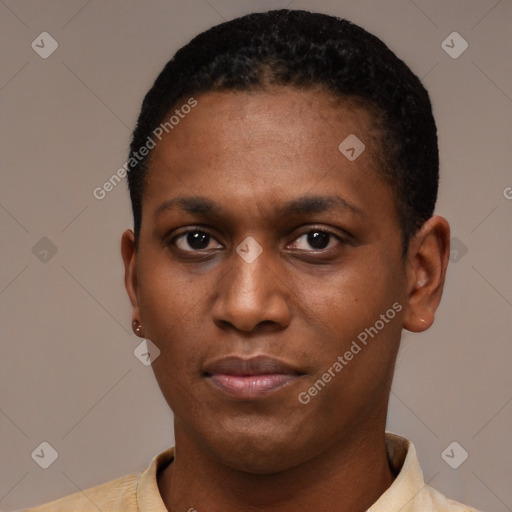 Neutral latino young-adult male with short  brown hair and brown eyes