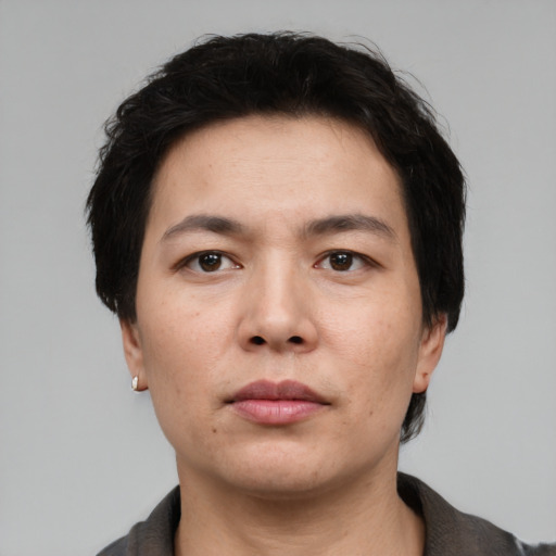 Neutral asian young-adult male with short  black hair and brown eyes