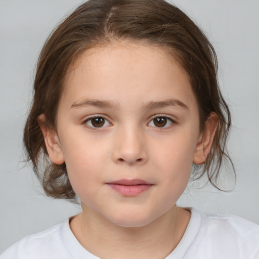 Neutral white child female with medium  brown hair and brown eyes