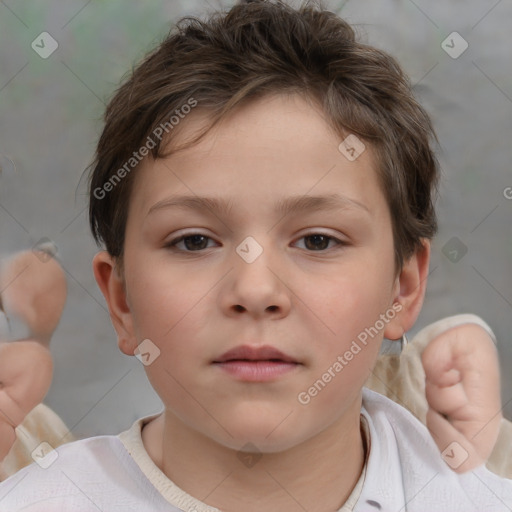 Neutral white child female with short  brown hair and brown eyes