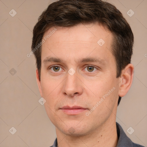 Neutral white adult male with short  brown hair and brown eyes