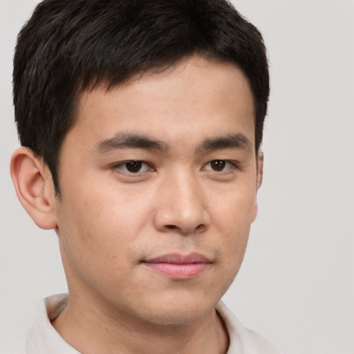 Neutral asian young-adult male with short  brown hair and brown eyes