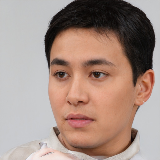 Neutral asian young-adult male with short  black hair and brown eyes