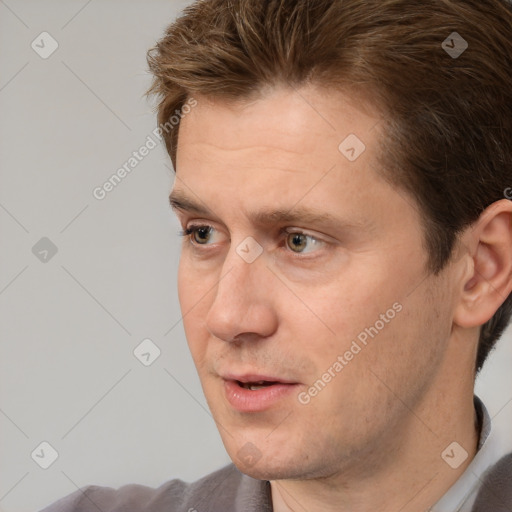 Neutral white adult male with short  brown hair and brown eyes