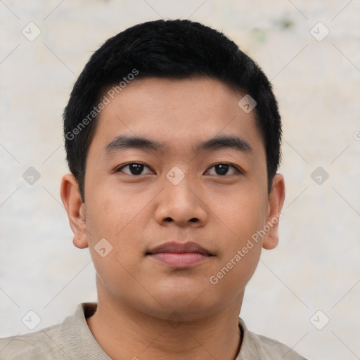 Neutral asian young-adult male with short  black hair and brown eyes