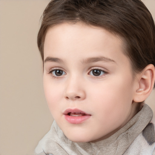 Neutral white child female with short  brown hair and brown eyes