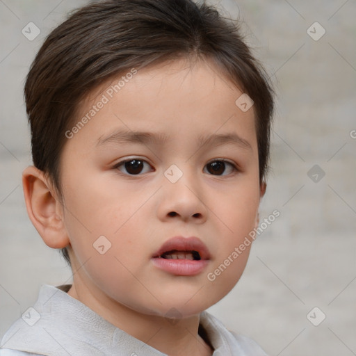 Neutral white child female with short  brown hair and brown eyes