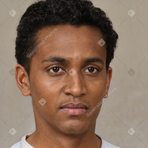 Neutral black young-adult male with short  brown hair and brown eyes