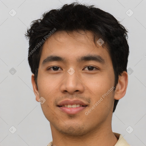 Neutral asian young-adult male with short  brown hair and brown eyes