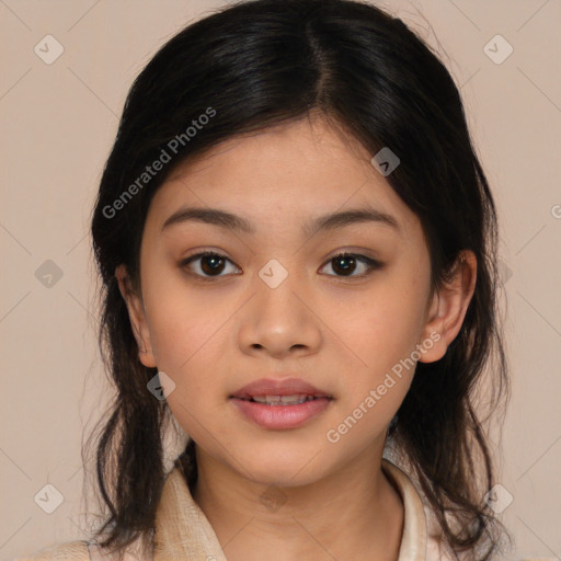 Neutral asian young-adult female with medium  brown hair and brown eyes