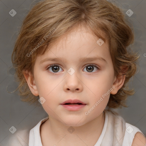 Neutral white child female with medium  brown hair and brown eyes