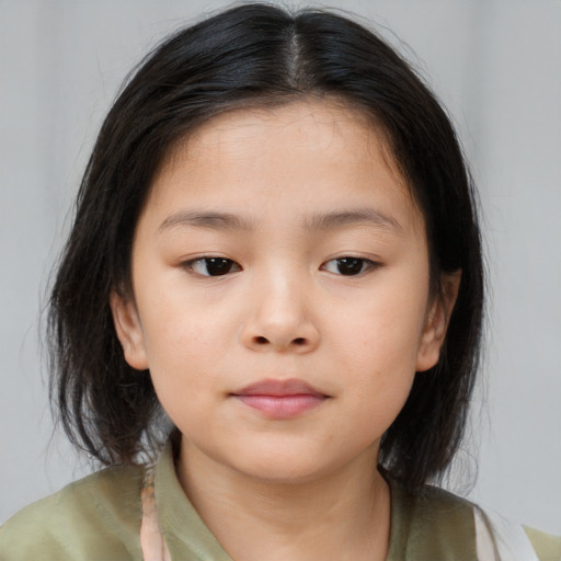 Neutral white child female with medium  brown hair and brown eyes