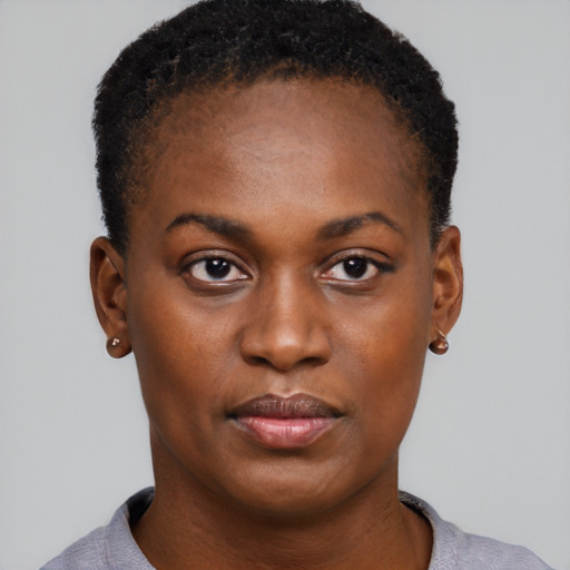 Neutral black young-adult female with short  brown hair and brown eyes