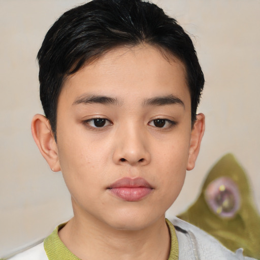 Neutral asian young-adult male with short  brown hair and brown eyes