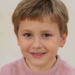 Joyful white child male with short  brown hair and brown eyes