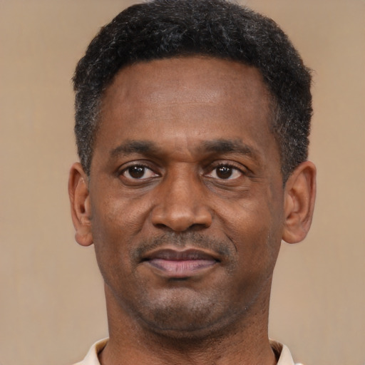 Neutral latino adult male with short  black hair and brown eyes