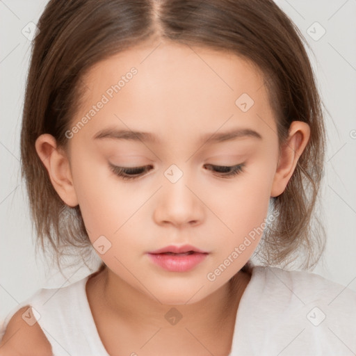 Neutral white child female with medium  brown hair and brown eyes