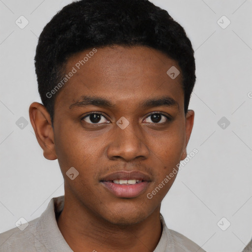 Neutral black young-adult male with short  brown hair and brown eyes