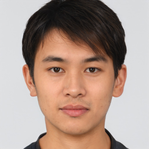 Neutral asian young-adult male with short  brown hair and brown eyes
