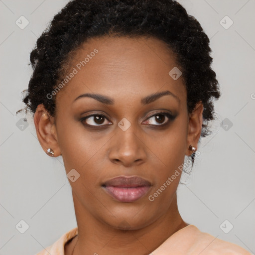 Neutral black young-adult female with short  brown hair and brown eyes