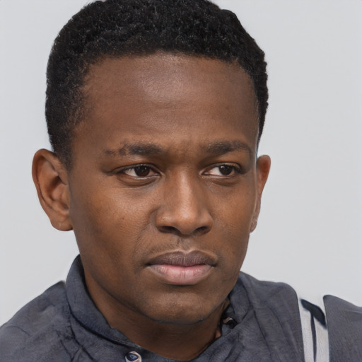 Neutral black young-adult male with short  brown hair and brown eyes