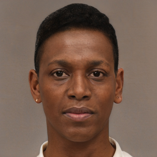 Neutral black young-adult male with short  brown hair and brown eyes
