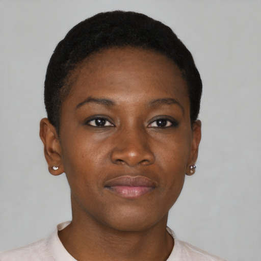 Neutral black young-adult female with short  brown hair and brown eyes