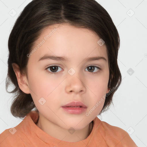 Neutral white child female with medium  brown hair and brown eyes