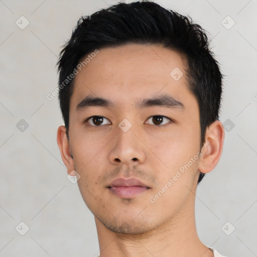 Neutral asian young-adult male with short  black hair and brown eyes