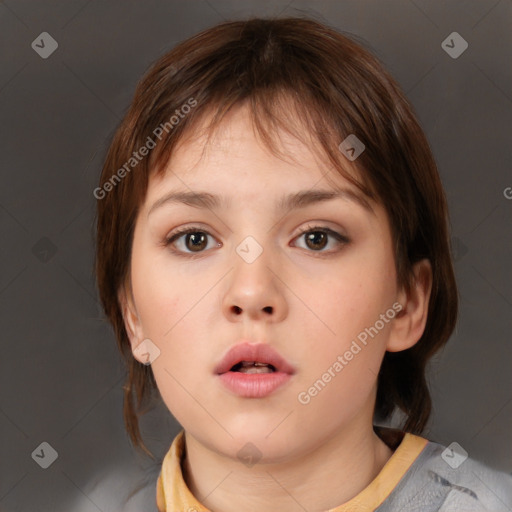 Neutral white child female with medium  brown hair and brown eyes