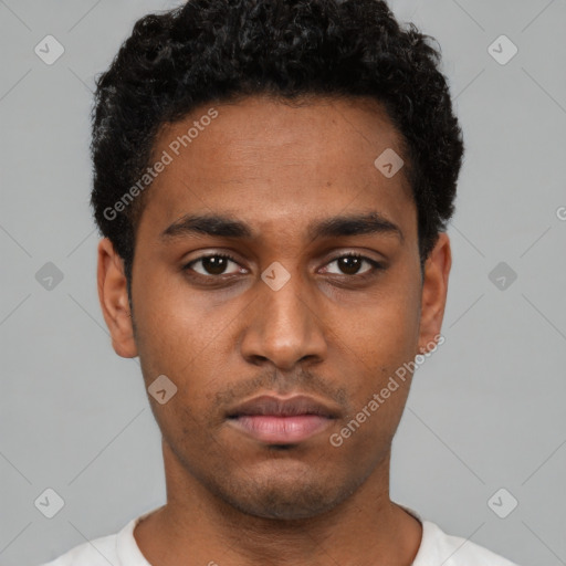 Neutral black young-adult male with short  brown hair and brown eyes